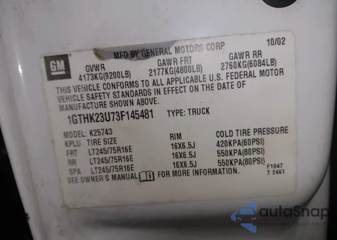 2003 GMC Sierra 2500Hd Sle z USA, uszkodzony, nr VIN 1GTHK23U73F145481